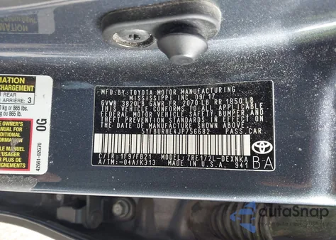 2018 Toyota Corolla Le from USA, damaged, VIN 5YFBURHE4JP756682